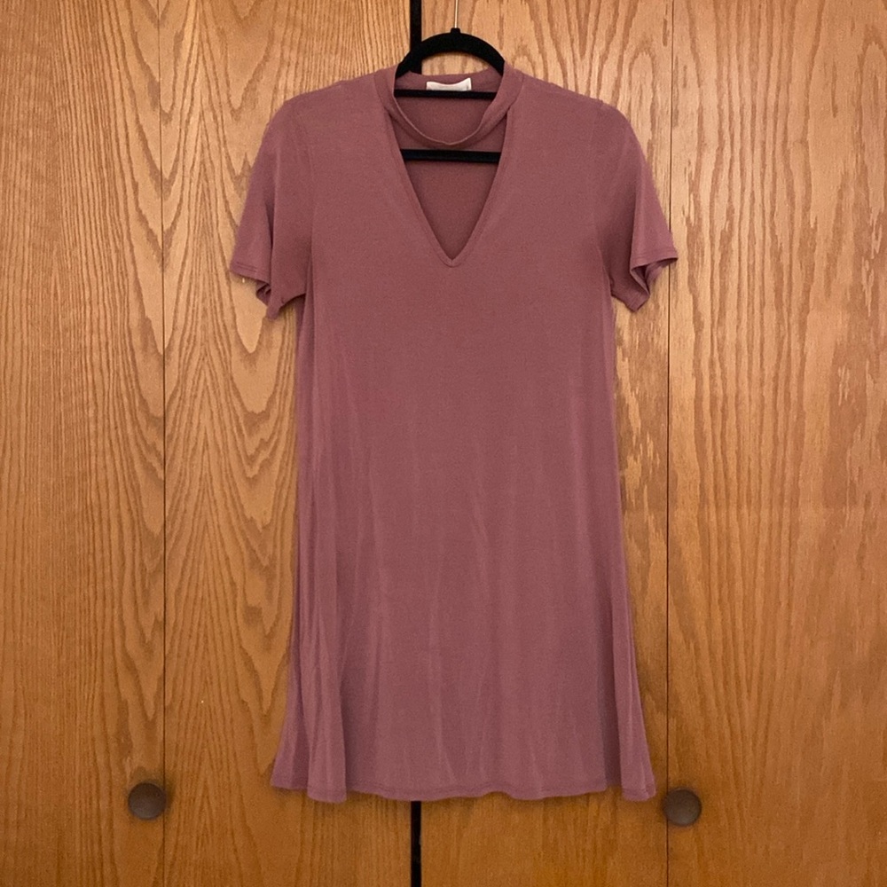 Mauve “Lavender Field” Collared V-Neck Babydoll Dress
